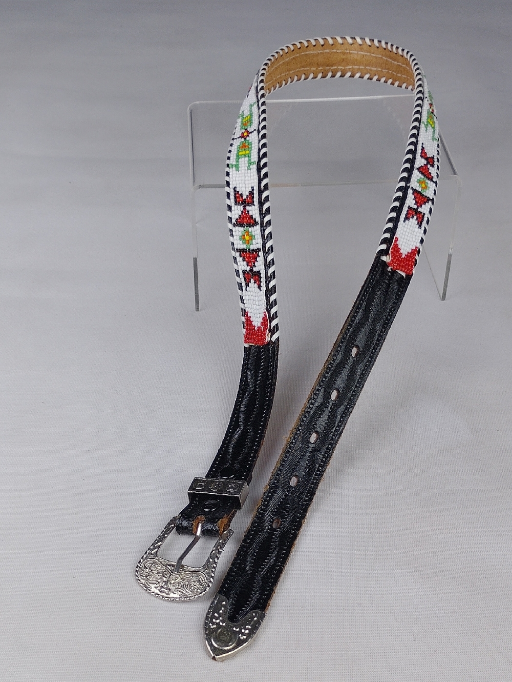 Hand-Beaded Western-Inspired Leather Belt .